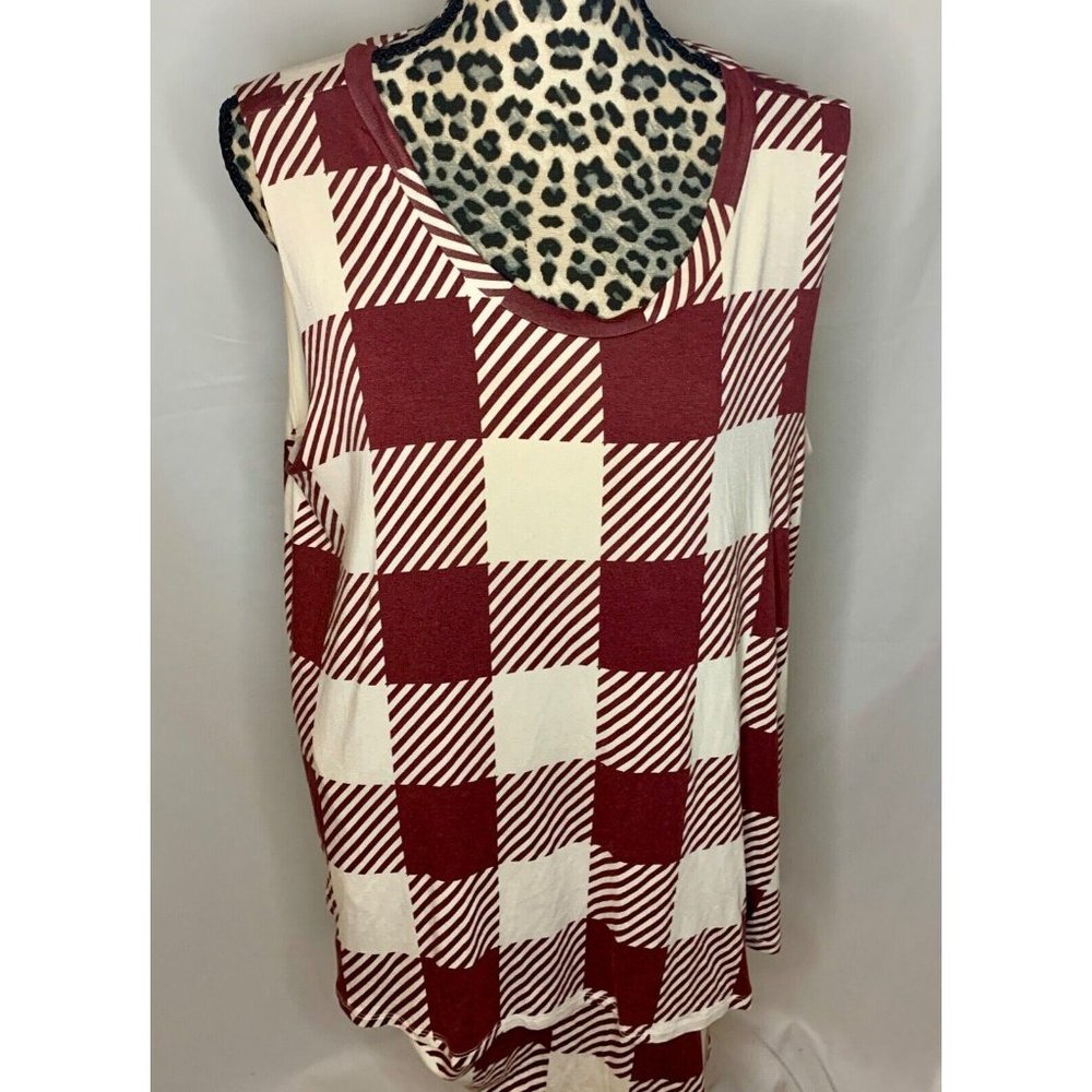 AGNES & DORA TWO TIERED SLEEVELESS TUNIC MAROON HOUNDSTOOTH WOMEN’S 3XL XXXL